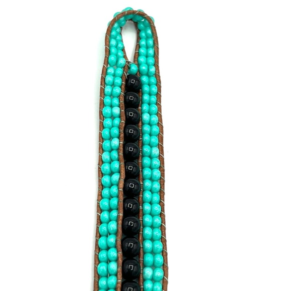HAND CRAFTED Turquoise and Black Onyx Triple Cuff Leather Bracelet - Picture 13 of 13